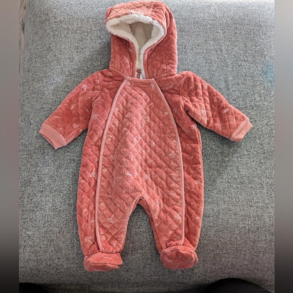 Nordstrom Quilted Pink Hooded Baby Snow Suit Sz 3 months